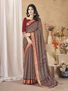 Rekha Maniyar Floral Printed Zari Pure Silk  Saree