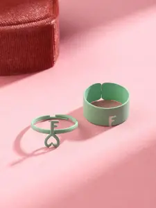 Priyaasi Set Of 2 Women Green Key Style Adjustable Dual Rings