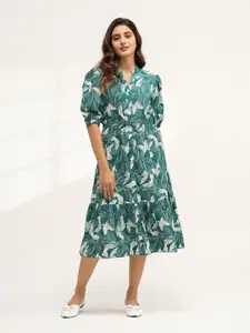 DressBerry Women Mandarin Collar Fit & Flare Midi Dress