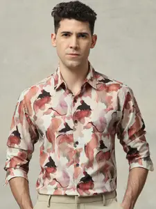 Mufti Men Slim Fit Spread Collar Abstract Printed Casual Shirt
