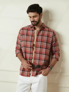 WROGN Men Comfort Slim Fit Spread Collar Tartan Checked Cotton Casual Shirt