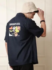 WROGN Men Comfort Fit Cuban Collar Graphic Printed Cotton Casual Shirt