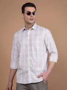 Crimsoune Club Men Classic Spread Collar Tartan Checked Cotton Casual Shirt