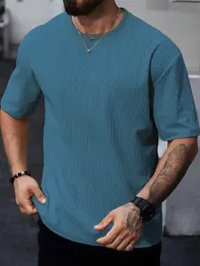 madfrog Men Self Design Premium Oversized Casual T-shirt