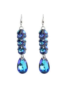 Priyaasi Silver Plated Crystal Studded Contemporary Drop Earrings