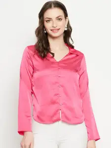 Madame Women Spread Collar Solid Casual Shirt