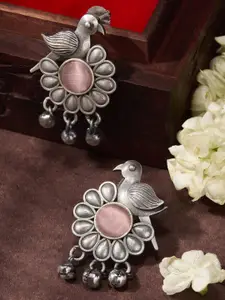 Priyaasi Silver-Plated Crystal Studded Oxidized Contemporary Drop Earrings