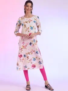 AURELIA Floral Printed Round Neck Pure Cotton Straight Kurta