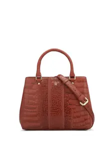 Da Milano Textured Leather Satchel with Cut Work