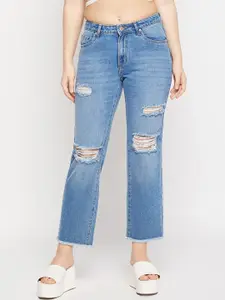 Madame Women Straight Fit Highly Distressed Light Fade Jeans