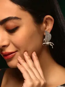Priyaasi Silver-Plated Contemporary Oxidised Unicorn Drop Earrings