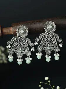 Priyaasi Silver Plated Pearls Contemporary Oxidised Drop Earrings