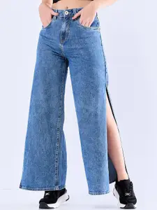 Aadvi Fashion Women Loose Wide Leg High-Rise Highly Distressed Acid Wash Stretchable Jeans