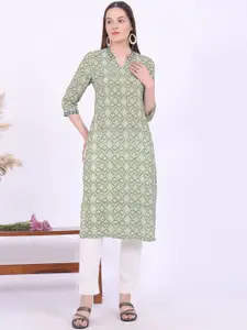 AURELIA Geometric Printed Mandarin Collar Straight Kurta