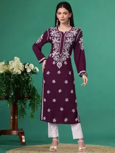 PARAMOUNT CHIKAN Ethnic Motifs Embroidered Chikankari Straight Kurta