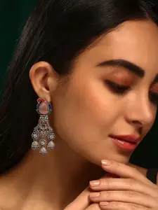 Priyaasi Silver Plated Crystal Stone Studded Contemporary Oxidized Drop Earrings