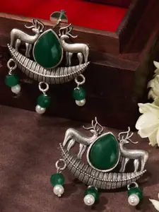 Priyaasi Silver Plated Emarld Studded Contemporary Oxidised Chandbalis
