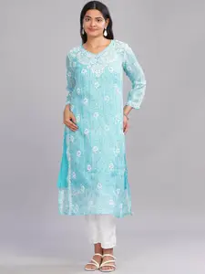 Club Loom Floral Embroidered Chikankari V-Neck Straight Kurta