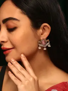 Priyaasi Gold-Plated Crystal Stone Studded & Beaded Contemporary Chandbalis