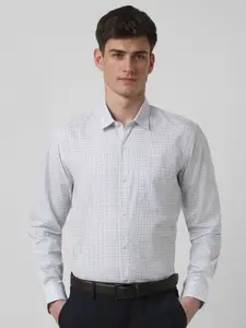 Peter England Men Slim Fit Spread Collar Grid Tattersall Checked Cotton Formal Shirt