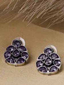 Priyaasi Silver-Plated Crystal Studded Oxidized Contemporary Studs Earrings