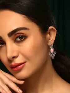 Priyaasi Silver Plated Crystals Contemporary Oxidized Drop Earrings