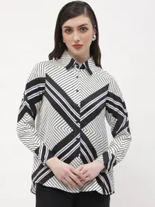 Madame Women Spread Collar Geometric Printed Casual Shirt