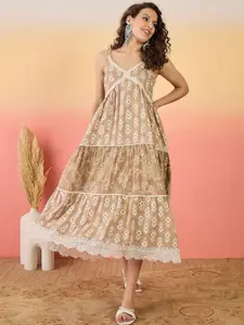 Sangria Ikat Printed Tiered Sleeveless Dress