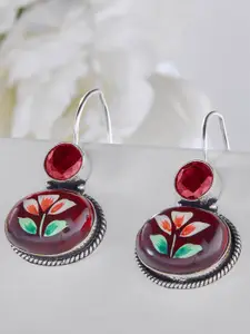 Priyaasi Silver Plated Ruby Studded Floral Oxidised Drop Earrings