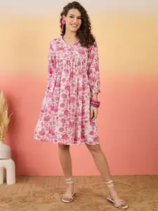 Sangria Floral Printed Fit & Flare Dress