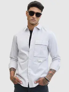 Snitch Men Relaxed Fit Spread Collar Solid Cotton Casual Shirt