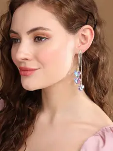 Priyaasi Gold-Plated Heart Shaped Crystals Stone Studded Drop Earrings