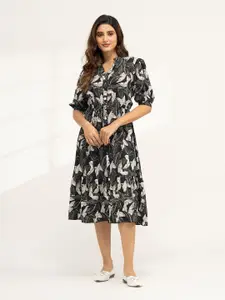 DressBerry Leaf Print Fit & Flare Dress