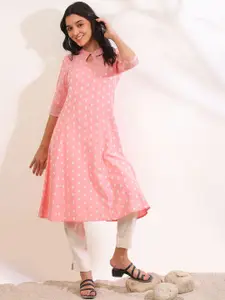 AURELIA Floral Printed Keyhole Neck Cotton A-Line Kurta