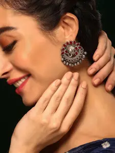 Priyaasi Silver Plated Faux Ruby Stone Studded Contemporary Oxidized Chandbali