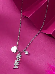 Nipura 925 Sterling Silver Rhodium-Plated Cubic Zirconia Love MaMa Minimal Necklace