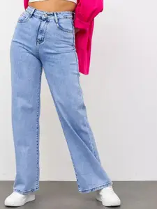 Aadvi Fashion Women Straight Fit High-Rise Light Fade Embellished Jeans