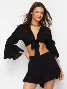Trendyol V Neck Long Sleeves Top And Skirt