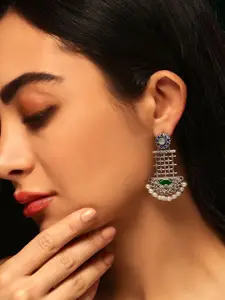 Priyaasi Silver Plated Oxidized Pearls Beaded Chandbali