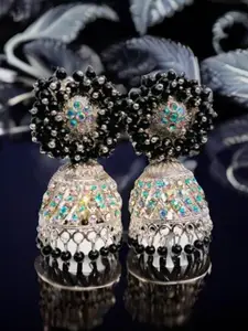 JMBW INTERNATIONAL 925 Sterling Silver Plated Artificial Beaded Dome Shaped Jhumkas