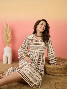 Sangria Printed Fit & Flared Tiered Dress