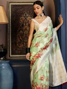 Mitera Floral Printed Zari Muga Saree
