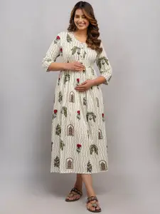 Mialo fashion Women Printed Cotton Maternity Midi Fit and Flare Ethnic Dresses