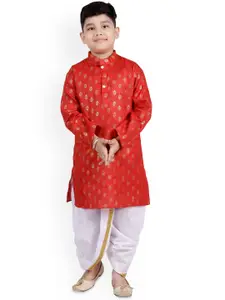 BAESD Boys Ethnic Motifs Printed Mandarin Collar Straight Kurta with Dhoti Pants
