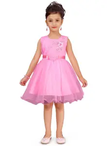 Sangria Girls Floral Embroidered Gown Knee Length Dress