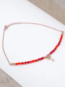 LIORA 925 Silver Jewellery Sterling Silver Rose Gold-Plated Stones Studded & Beaded Anklet