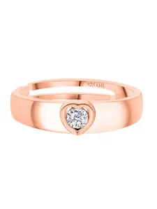 Ornate Jewels 925 Silver Rose Gold Plated American Diamond Studded Adjustable Finger Ring