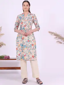 AURELIA Floral Printed V-Neck Straight Kurta