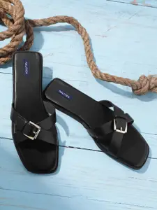 Nautica Women Open Toe Flats With Buckle Detail