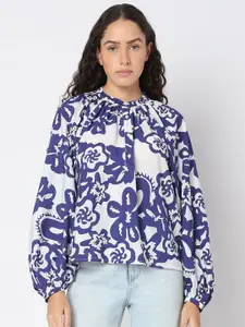 Vero Moda Women Floral Printed Mandarin Collar Bishop Sleeves Top
